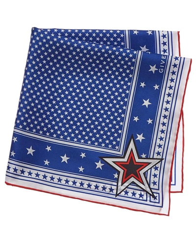 Shop Givenchy Star Silk Twill Square Scarf In Blue