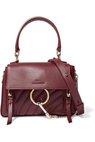 Shop Chloé Faye Day Small Quilted Leather Shoulder Bag In Burgundy