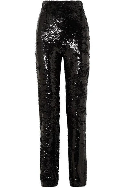 Shop 16arlington Sequined Crepe Straight-leg Pants In Black