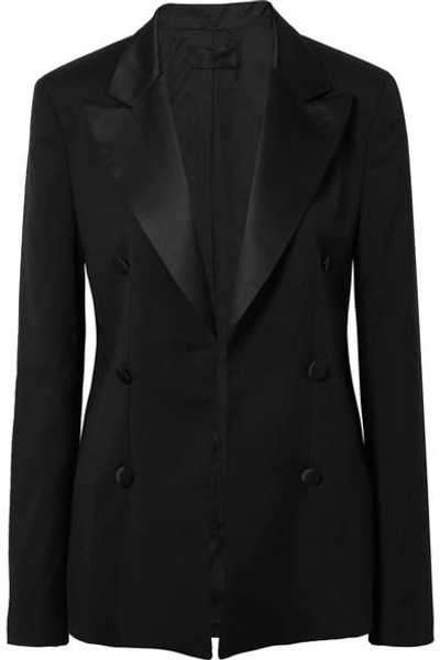Shop Rta Grayson Silk Satin-trimmed Wool Blazer In Black