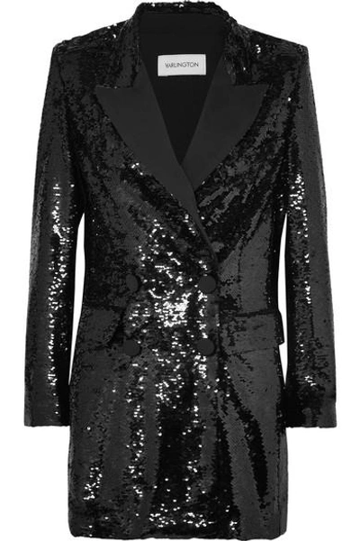 Shop 16arlington Sequined Crepe Mini Dress In Black