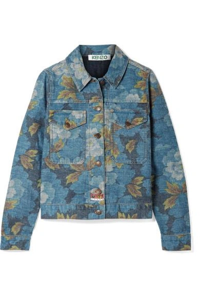 Shop Kenzo Floral-print Denim Jacket In Blue