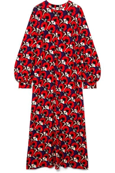 Shop Marni Ryon Floral-print Jersey Maxi Dress In Red