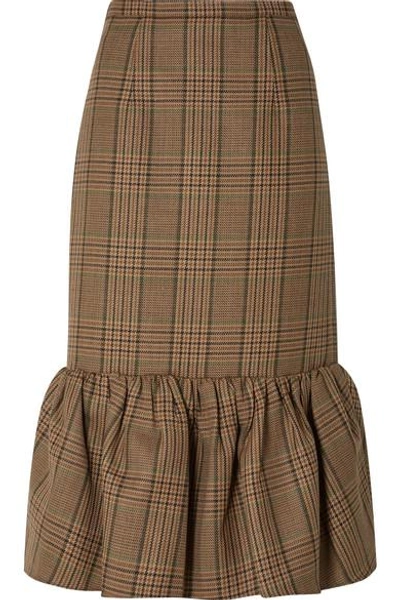 Shop Michael Kors Rumba Fluted Plaid Wool Midi Skirt In Brown