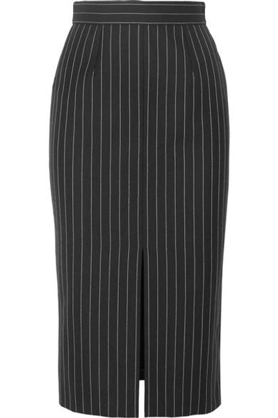 Shop Alexander Mcqueen Pinstriped Wool-blend Pencil Skirt In Black