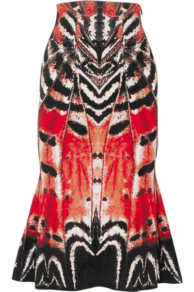 Shop Alexander Mcqueen Printed Jacquard Midi Skirt In Red