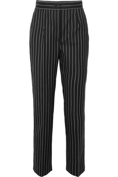 Shop Dolce & Gabbana Pinstriped Wool-blend Straight-leg Pants In Black
