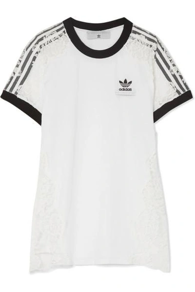 Shop Stella Mccartney + Adidas Originals Lace-paneled Cotton-jersey T-shirt In White