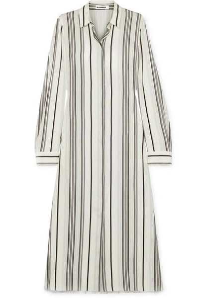 Shop Jil Sander Striped Silk Shirt Dress In White