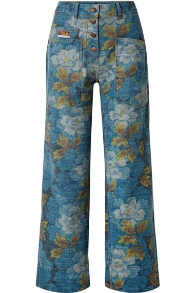 Shop Kenzo Floral-print High-rise Straight-leg Jeans In Blue