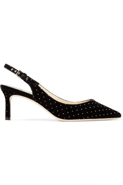 Shop Jimmy Choo Erin 60 Glittered Polka-dot Velvet Slingback Pumps In Black