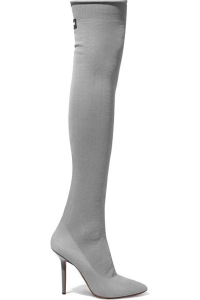 Shop Vetements Ribbed-knit Over-the-knee Sock Boots In Light Gray