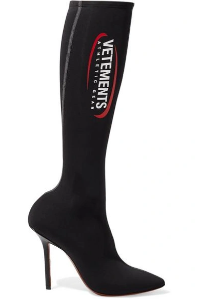 Shop Vetements Athletic Printed Spandex Knee Sock Boots In Black
