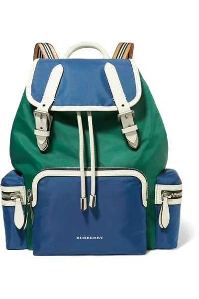 Shop Burberry Leather-trimmed Shell Backpack In Blue