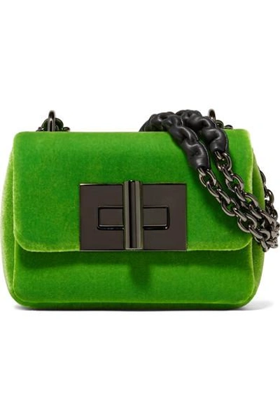 Shop Tom Ford Natalia Mini Velvet Shoulder Bag In Bright Green