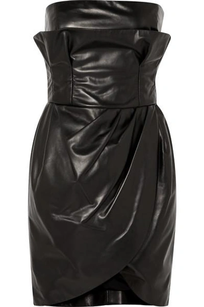 Shop Versace Leather Mini Dress In Black