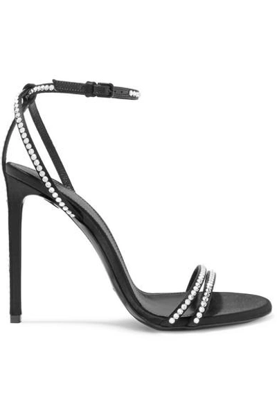 Shop Saint Laurent Robin Crystal-embellished Satin Sandals In Black