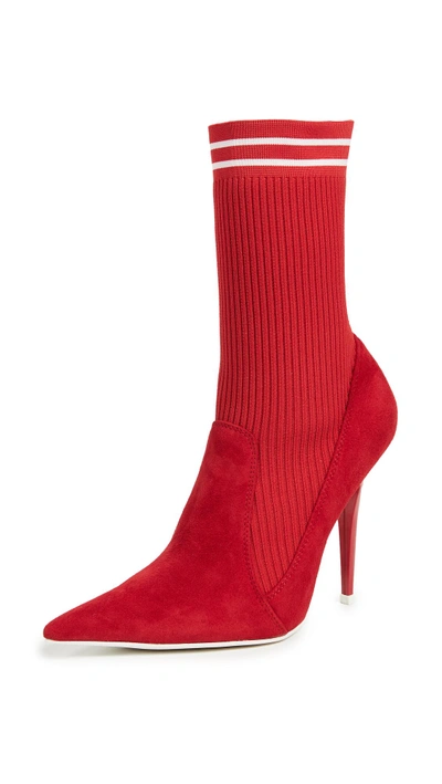 Shop Jeffrey Campbell Starter Sock Booties In Red/white