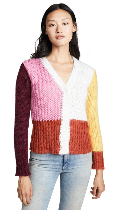 Shop Ph5 Andrea Mohair Colorblocked Cardigan In Pink/yellow/multi
