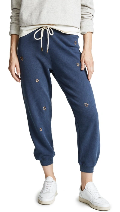 Shop The Great The Cropped Sweatpants In Navy With Star Embroidery