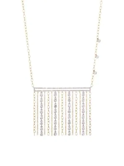 Shop Meira T 14k White & Yellow Gold Diamond Fringed Lariat Necklace In White Gold