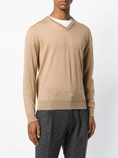 Shop Canali V-neck Sweater In Brown