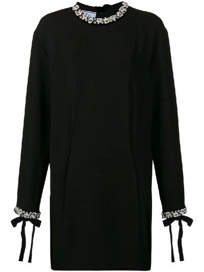 Shop Prada Flower Crystal Embellished Dress - Black