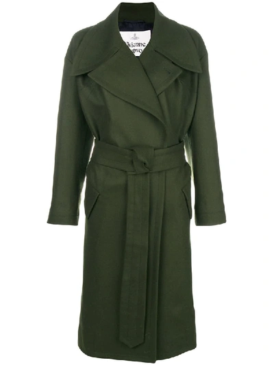 Shop Vivienne Westwood Belted Trench Coat - Green