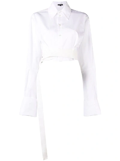 Shop Ann Demeulemeester Belted Waist Shirt - White