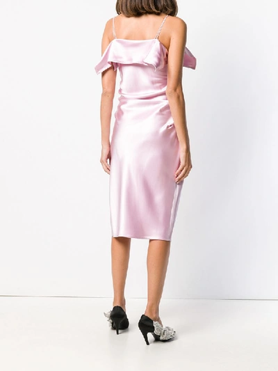 Shop Helmut Lang Ruched Cold Shoulder Midi Dress In Pink & Purple