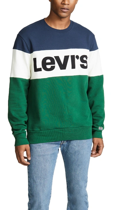 Shop Levi's Colorblock Crew Sweatshirt In Blue/marshmallow/black