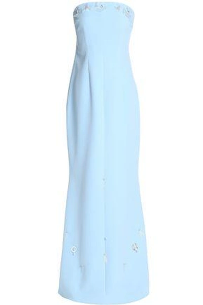 Shop Safiyaa Woman Embellished Fluted Crepe Gown Light Blue