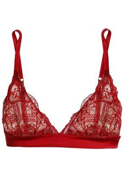 Shop Id Sarrieri Woman Embroidered Tulle And Satin Soft-cup Triangle Bra Red