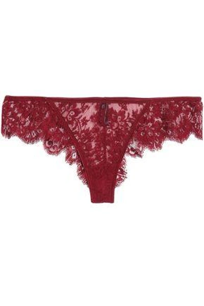 Shop Id Sarrieri Woman Scalloped Lace Low-rise Thong Claret