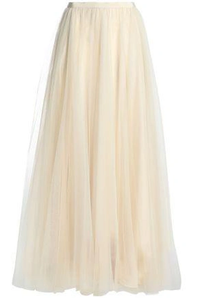 Shop Jenny Packham Woman Glittered Tulle Maxi Skirt Ivory