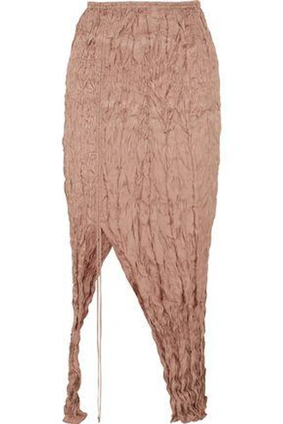 Shop Juan Carlos Obando Woman Crinkled Silk-satin Midi Skirt Antique Rose