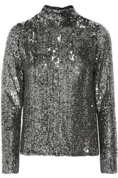 Shop Juan Carlos Obando Woman Open-back Sequined Tulle Blouse Silver