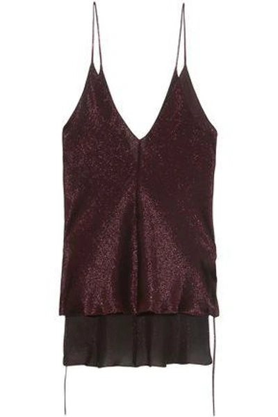 Shop Juan Carlos Obando Woman Metallic Silk-blend Camisole Burgundy