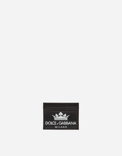 Shop Dolce & Gabbana Credit Card Holder In Printed Dauphine Calfskin In Black