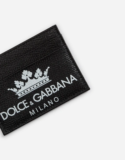 Shop Dolce & Gabbana Credit Card Holder In Printed Dauphine Calfskin In Black