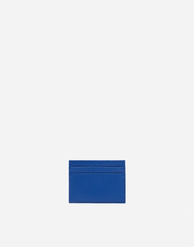 Shop Dolce & Gabbana Dauphine Calfskin Card Holder With Dg Crystal Logo In Blue