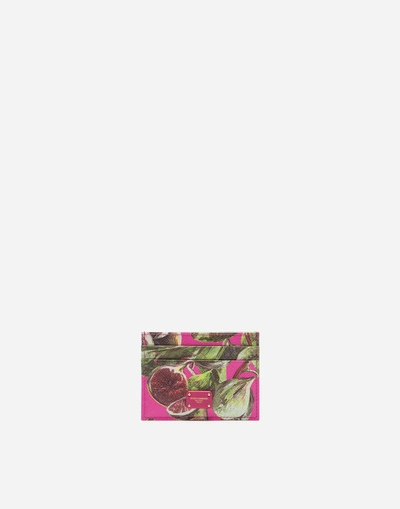 Shop Dolce & Gabbana Credit Card Holder In Printed Dauphine Calfskin In Fuchsia