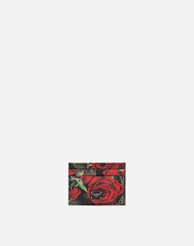 Shop Dolce & Gabbana Credit Card Holder In Printed Dauphine Calfskin In Floral Print