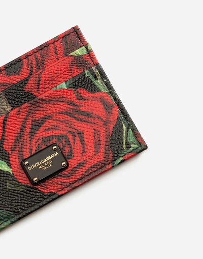 Shop Dolce & Gabbana Credit Card Holder In Printed Dauphine Calfskin In Floral Print