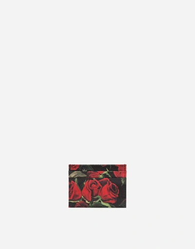 Shop Dolce & Gabbana Credit Card Holder In Printed Dauphine Calfskin In Floral Print