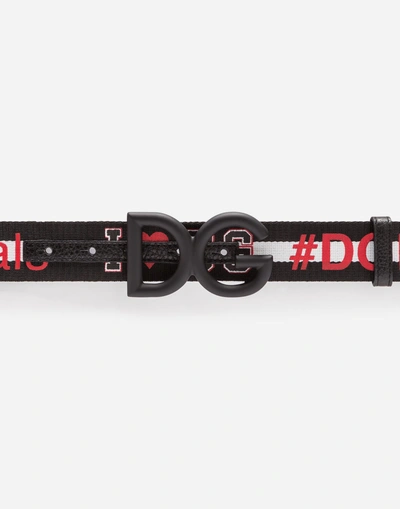 Shop Dolce & Gabbana Band Belt With “ilovedg” Logo In Black