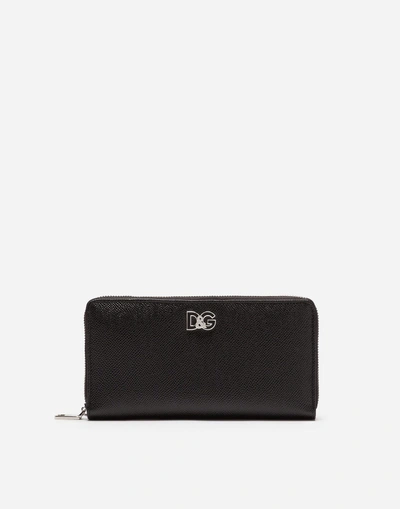 Shop Dolce & Gabbana Zip-around Wallet In Two-tone Dauphine Calfskin In Black