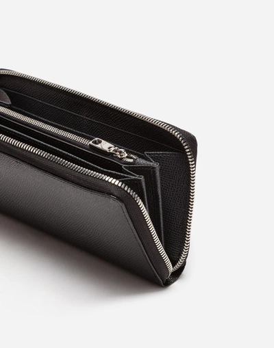 Shop Dolce & Gabbana Zip-around Wallet In Two-tone Dauphine Calfskin In Black