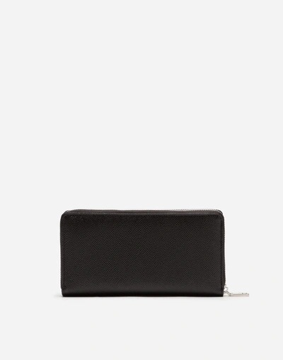 Shop Dolce & Gabbana Zip-around Wallet In Two-tone Dauphine Calfskin In Black