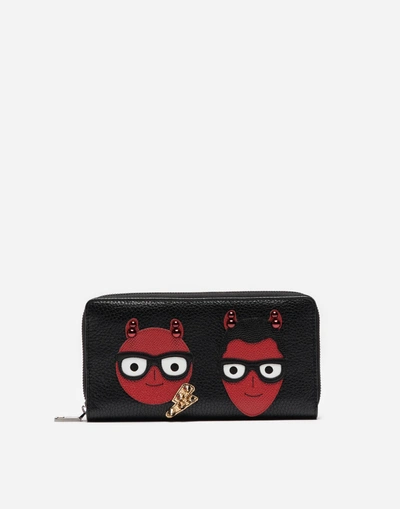 Shop Dolce & Gabbana Zip-around Wallet With Patches Of The Designers In Black
